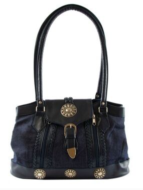 Canyon Sky Southwestern Denim
Blue Shoulder Bag with Faux Leather Navy Trim NEW